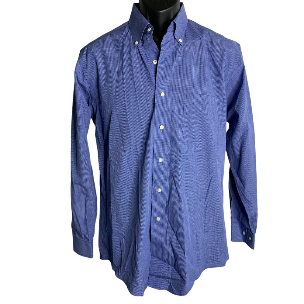 Brooks Brothers 346 Button Down Dress Shirt 15 32/33 Blue Check Non Iron Pocket